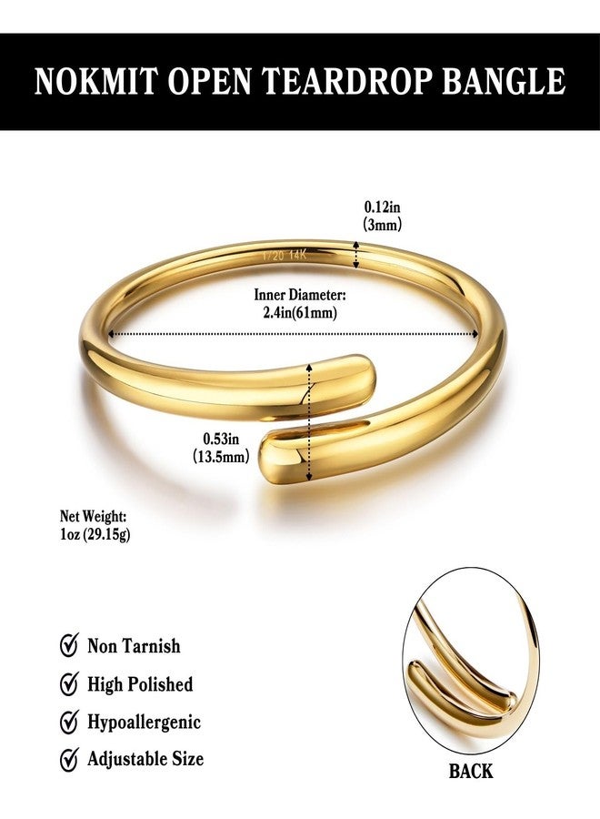 NOKMIT 14K Gold Filled Cuff Bracelets for Women Bypass Teardrop Adjustable Wrap Open Bangle Bracelet Simple Minimalist Statement Stackable Bracelets High Polished Smooth (Gold) - Image 4